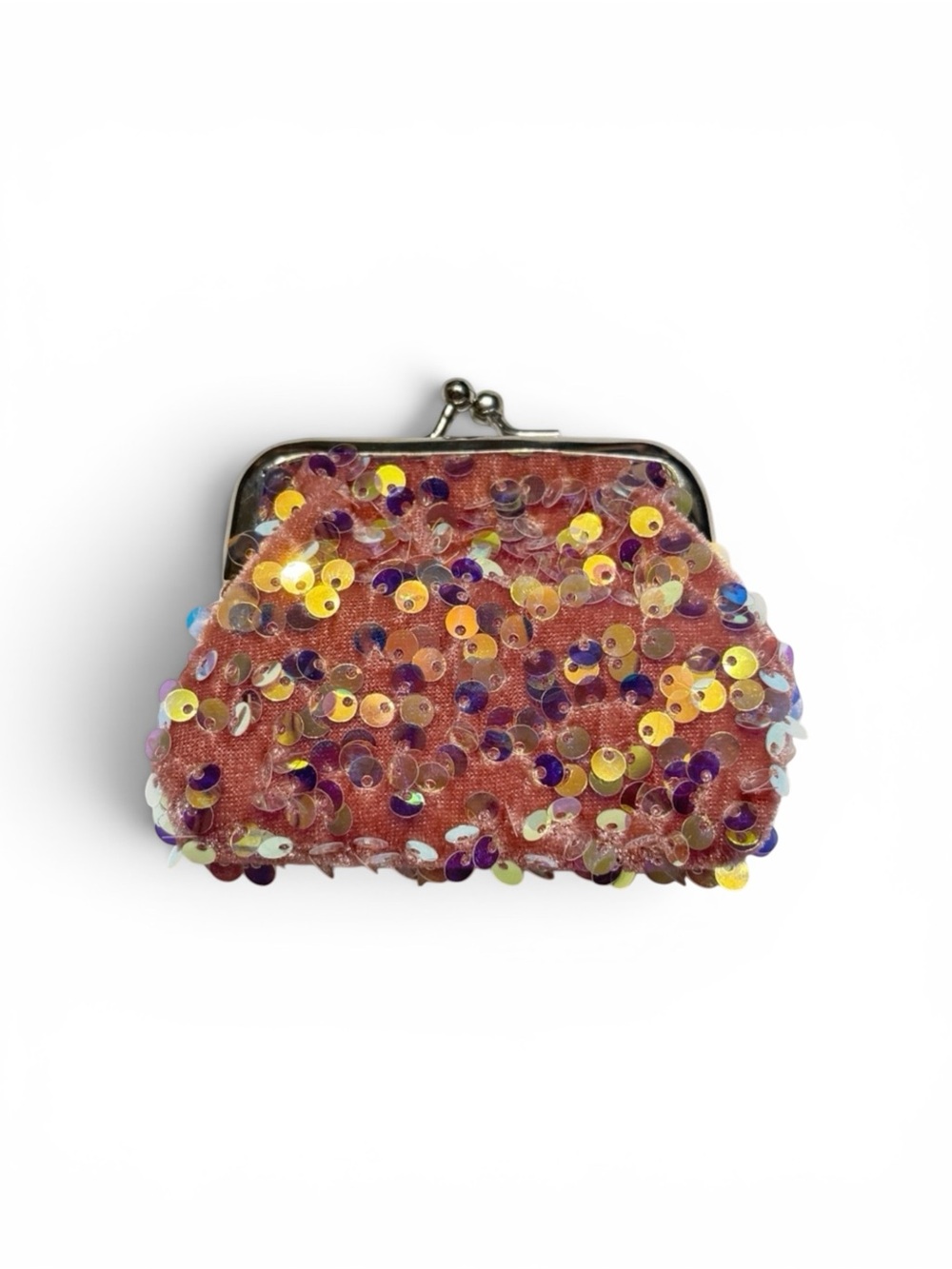 Dusty Rose Pink Sequin Change Purse Metal Clasp